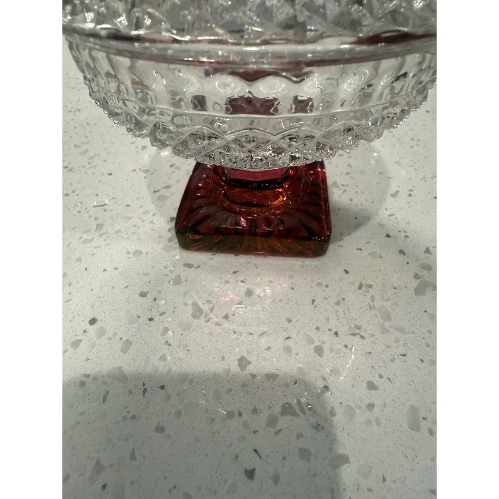 Westmoreland English Hobnail Crystal Ruby Flashed Candy Dish Mid Century Glass
